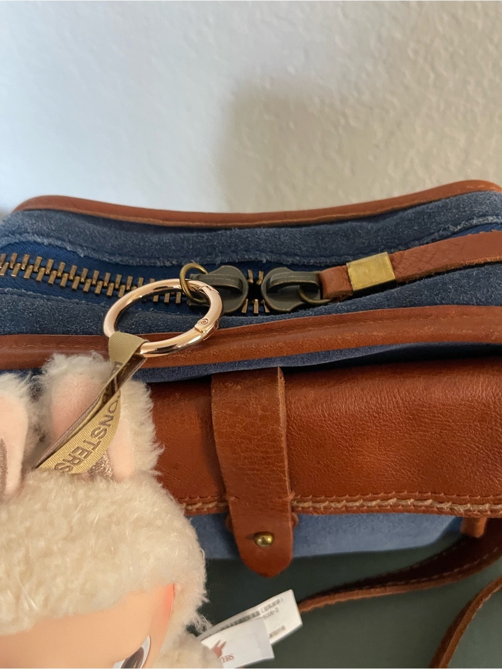 Madewell Camden Mini Crossbody Blue Suede Cognac Leather Camera Bag - Picture 9 of 10